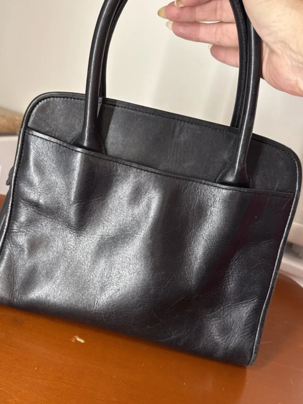 VINTAGE ETIENNE AIGNER:  Black Tote Aubergine Leather Shoulder Bag Handbag
